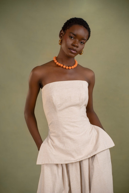 Bobby Blouse in Beige Linen