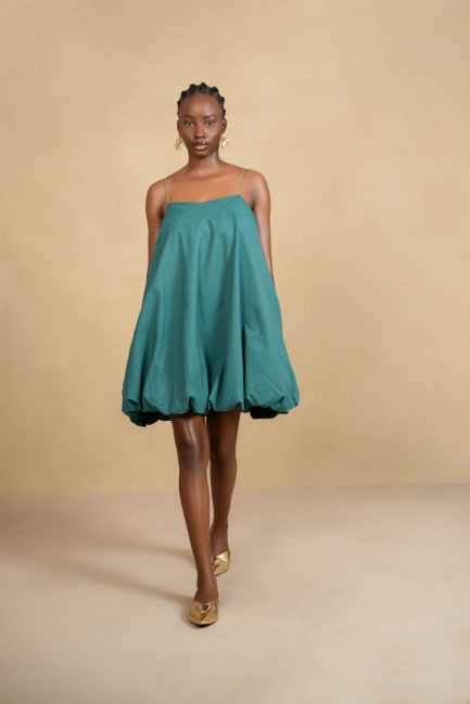 Bulb Mini Dress in Green Cotton