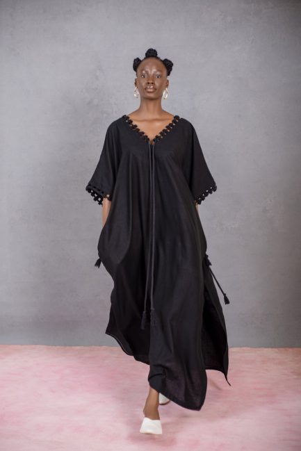 Cord Tunic Dress in Black Linen