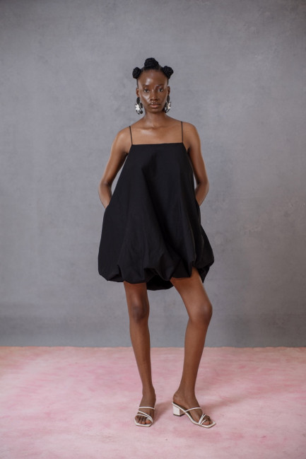 Bulb Mini Dress in Black Cotton
