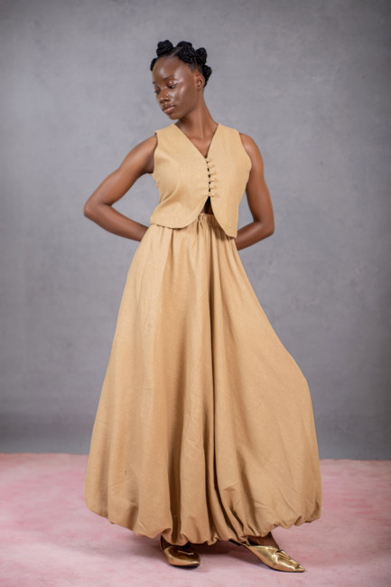 Bulb Skirt in Brown-Caramel Linen