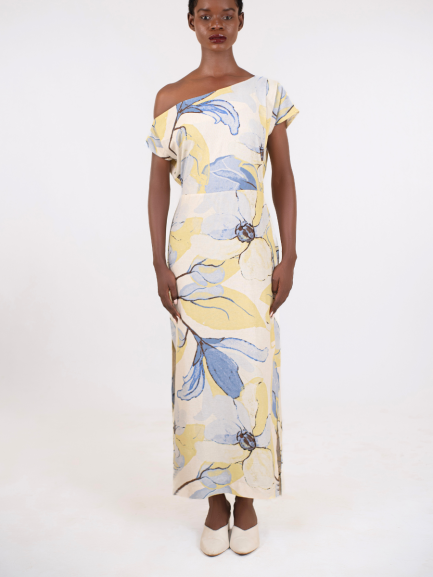 Floral Linen Drop Shoulder Dress