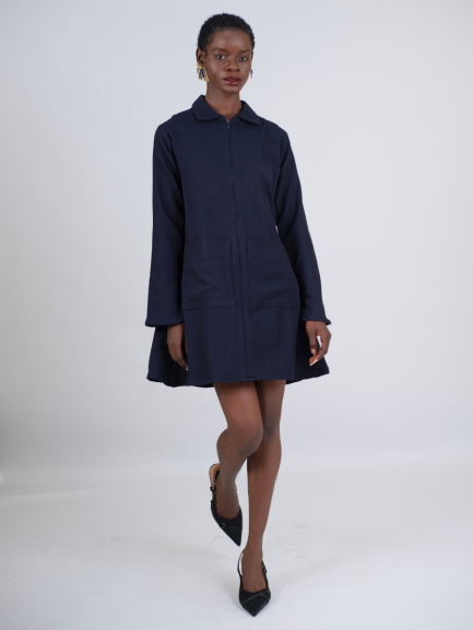 Blue Zipper Dress in Crepe