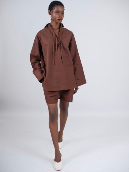 Chocolate Brown Linen Breeze Blouse