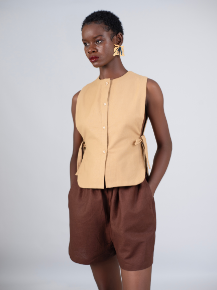 Caramel Cotton Bib Blouse