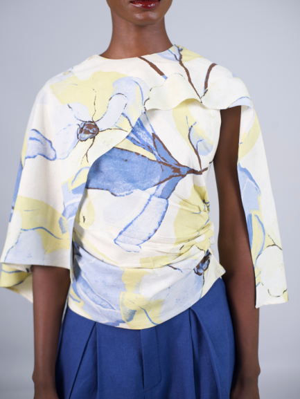 Floral Linen Scarf Blouse