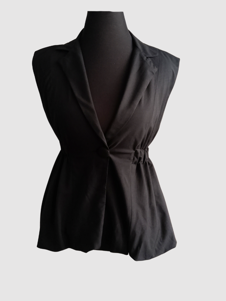 Sleeveless Waistcoat in Black Cotton Cashmere (UK8)