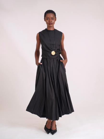 Black Pleated Skirt in Cotton Cashmere
