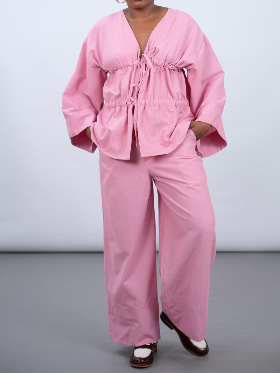 Safari Style Pant in Pink Linen