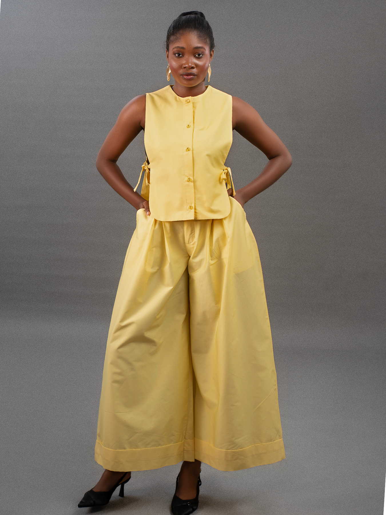 Yellow Cotton Double Pleat Pants