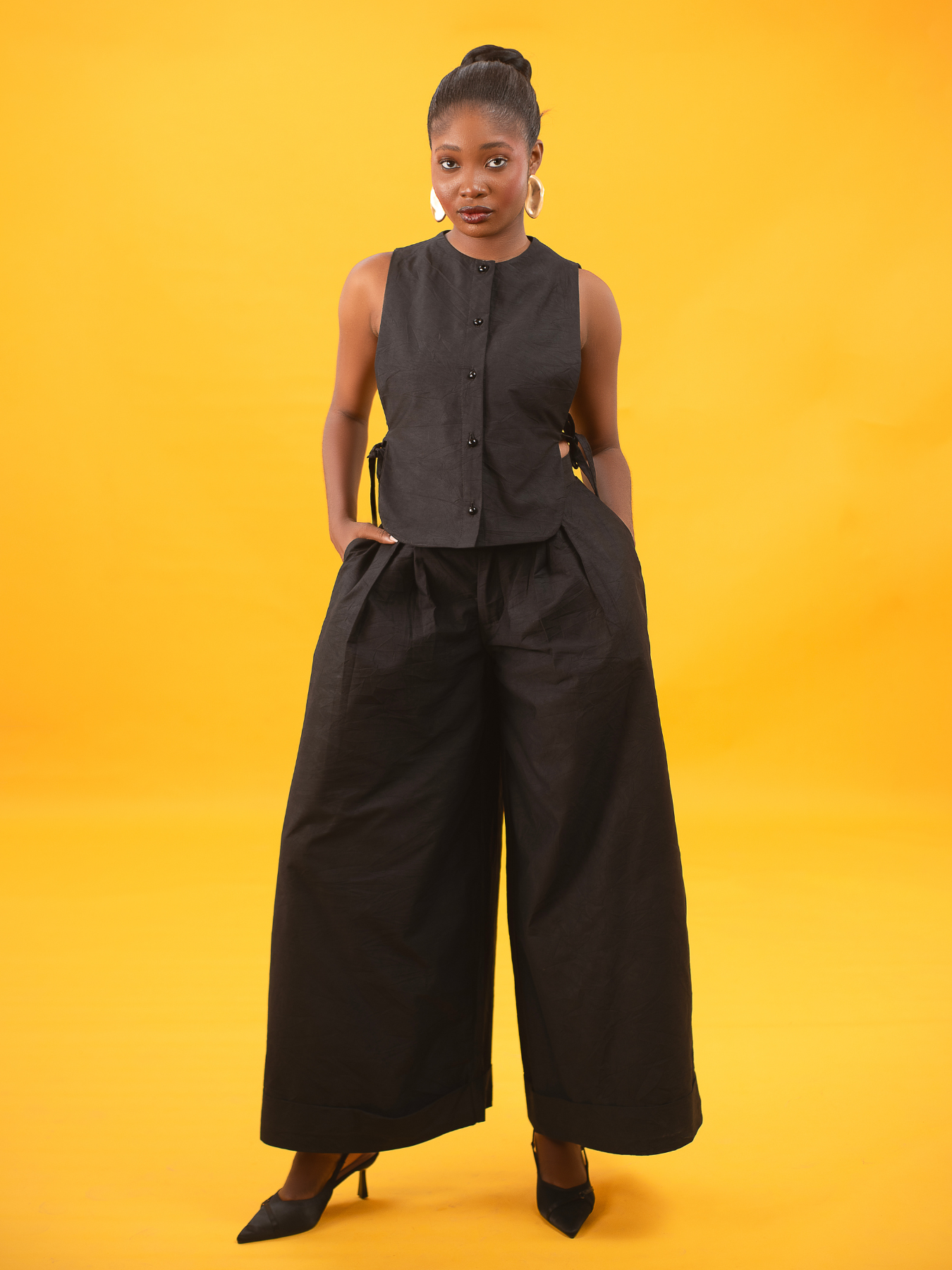 Black Cotton Bib Blouse